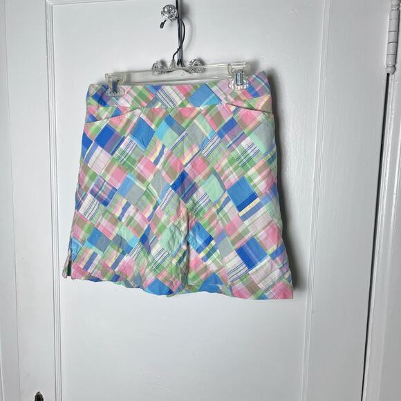 Vintage Y2K 2000s Lady Hagen Madras Patchwork Plaid Golf Skort Size 4 Blue Pink - Picture 1 of 5
